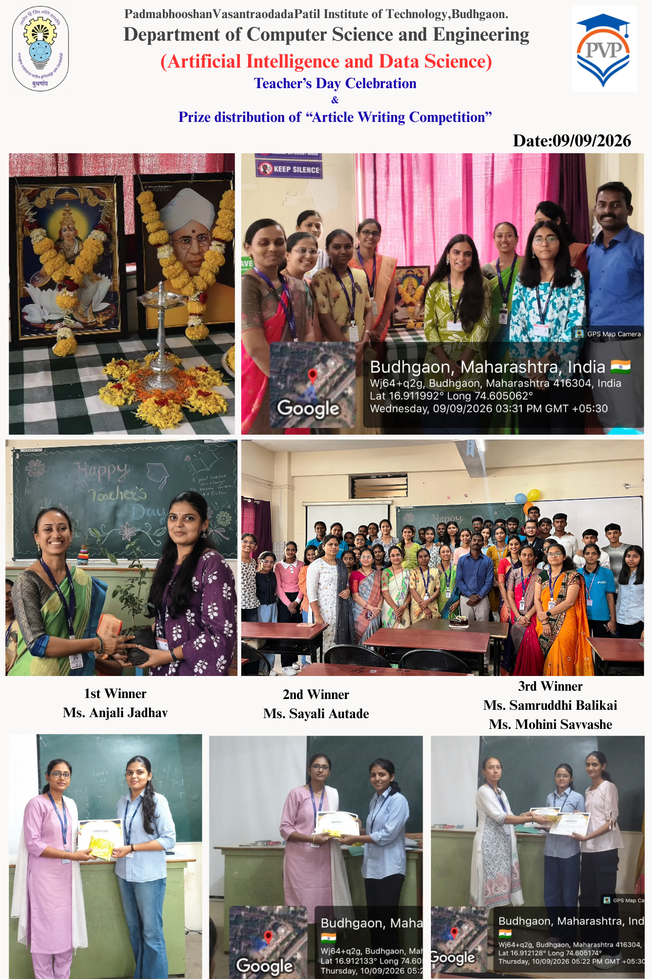 Teacher's Day Celebration and Article Writing Competition